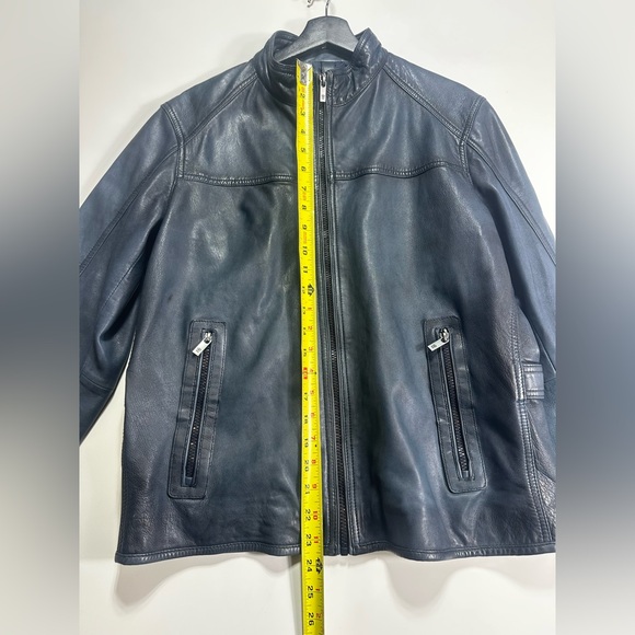 Massimo Dutti Genuine Leather Jacket Men’s L Navy Blue Euro Tailored Classic - Picture 14 of 16